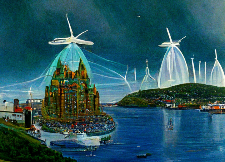 C81dcca6 8e2e 4752 8daf 8c70050299f5 decals42 a painting of Halifax Nova Scotia in the future with solar panels and windmills and giant crystal do